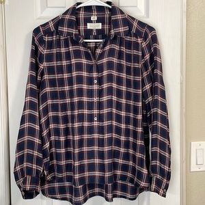 Loft “The Soften Shirt” Navy Plaid Top